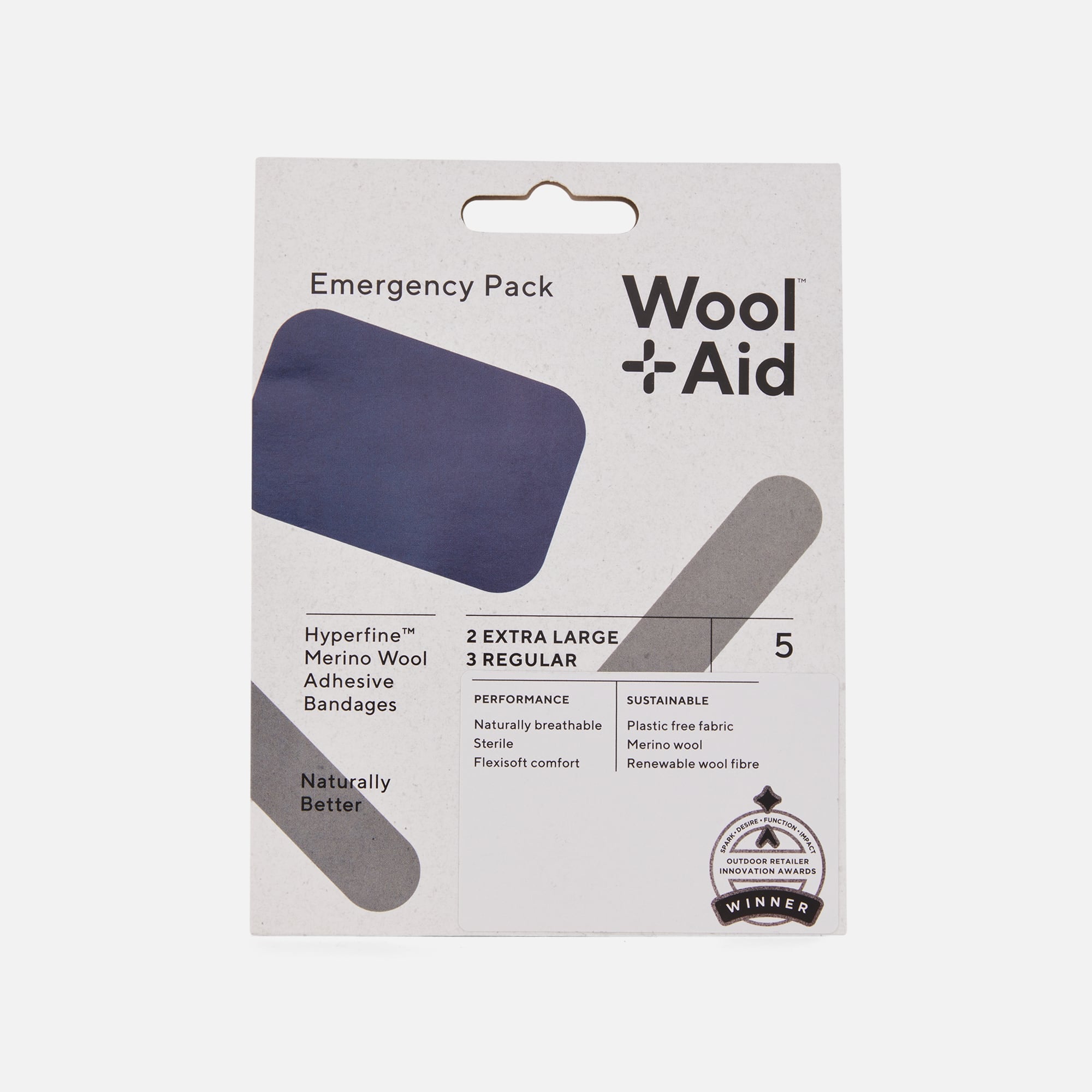 WoolAid Merino Wool Adhesive Bandages, Emergency Pack, 5 ct.