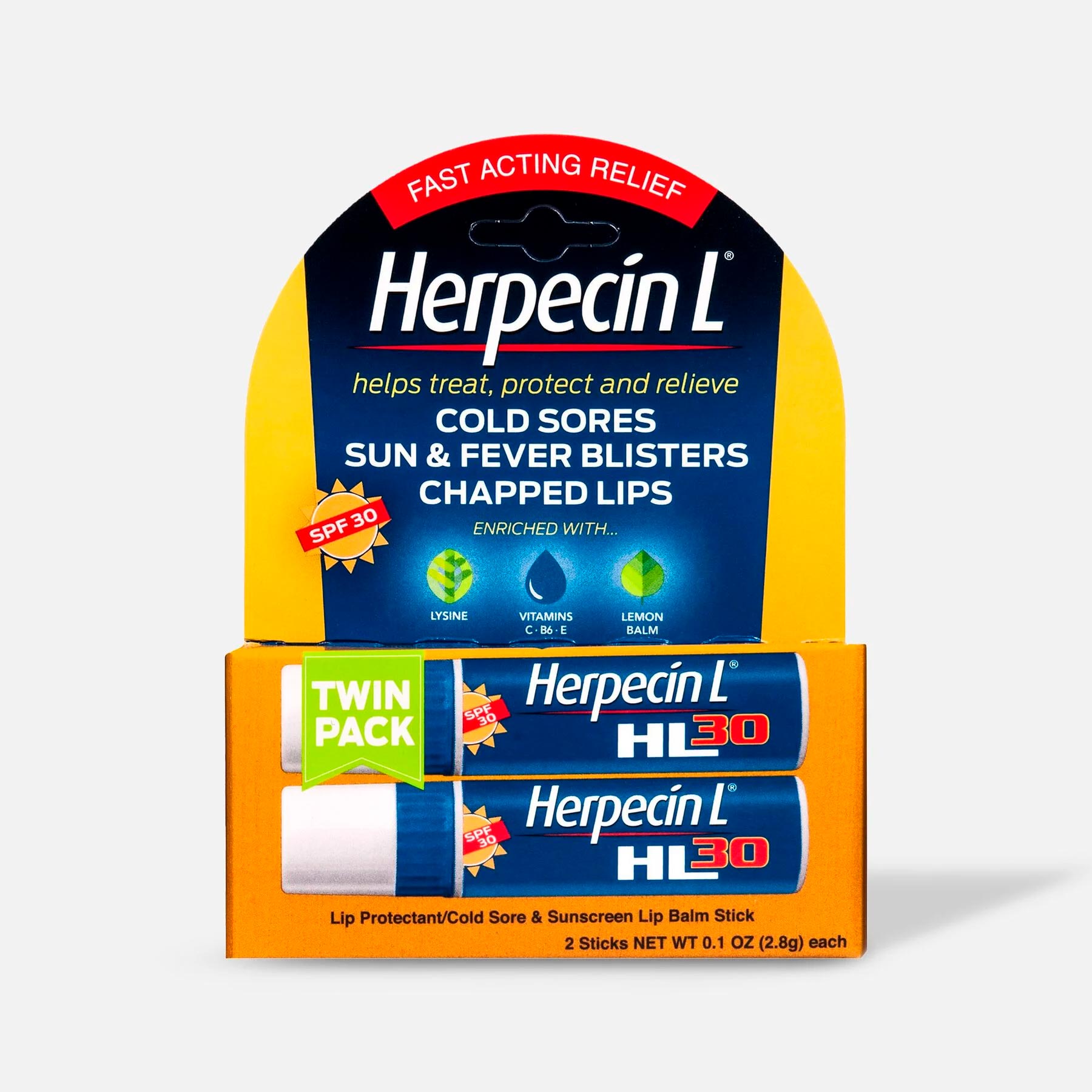HSA Eligible  Herpecin-L Lip Protectant Cold Sore & Sunscreen Lip Balm,  Twin-Pack