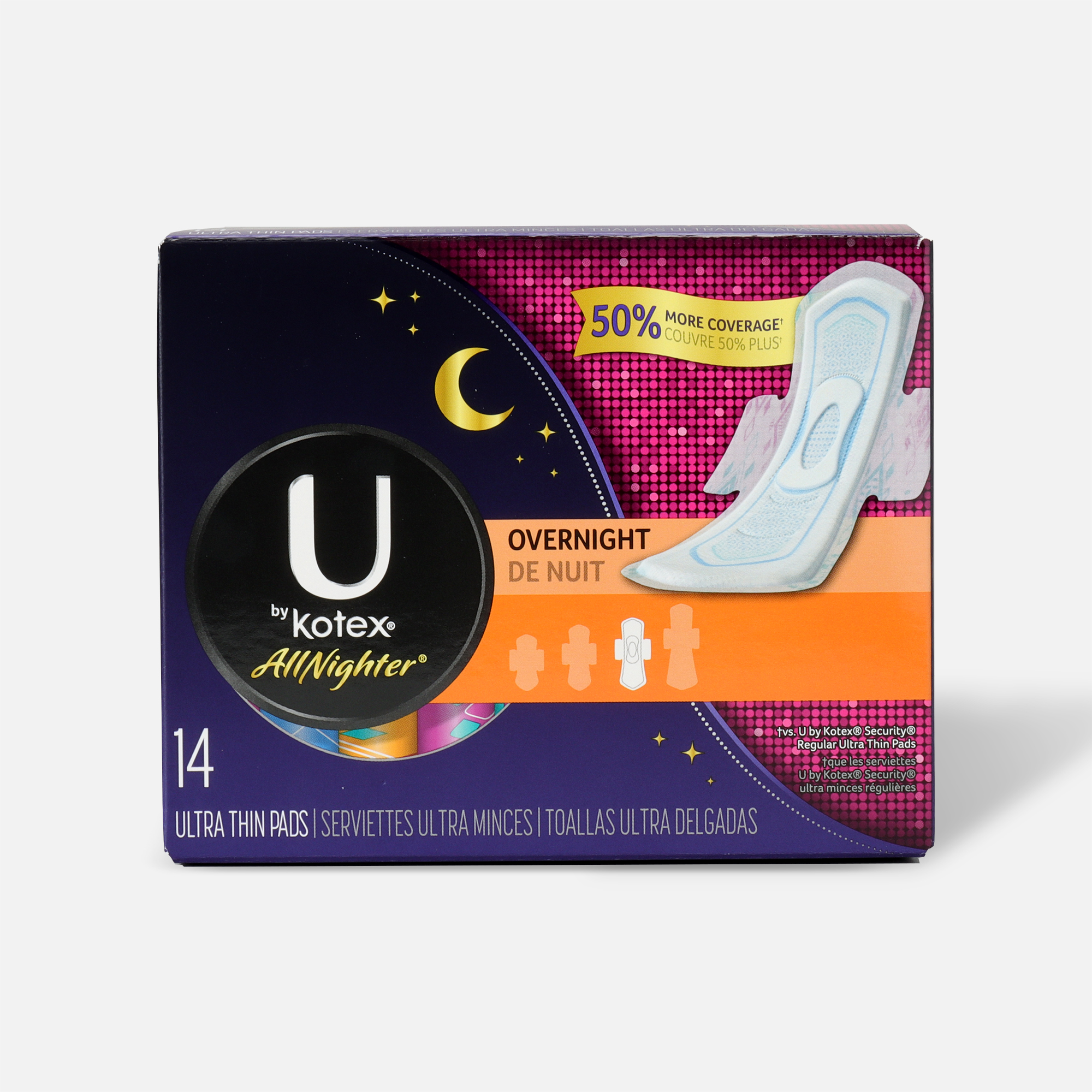 U By Kotex Allnighter Ultra Thin Overnight Pads With Wings Unscented 14 Count